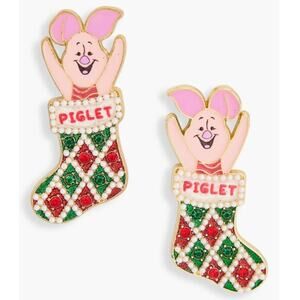 New Disney x Baublebar Piglet Christmas Stocking Enamel Post Stud Earrings